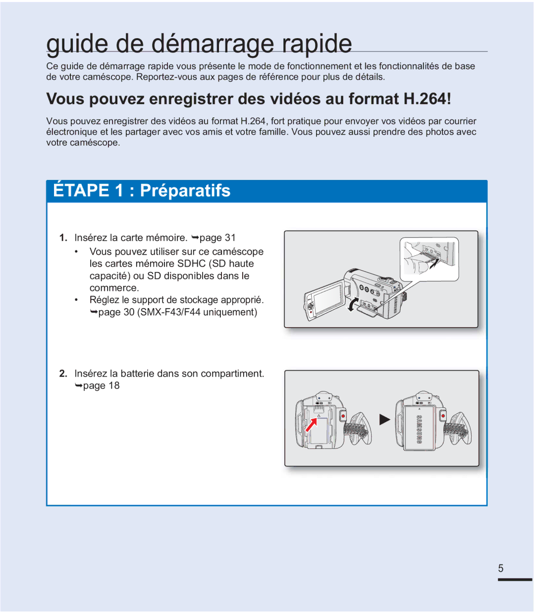 Samsung SMX-F40LP/EDC, SMX-F40SP/EDC, SMX-F400BP/EDC, SMX-K40SP/EDC manual JXLGHGHGpPDUUDJHUDSLGH, YRWUHFDPpVFRSH 