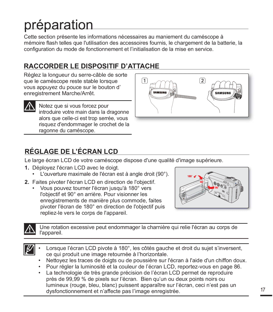 Samsung SMX-F40LP/EDC Raccorder LE Dispositif D’ATTACHE, Réglage DE L’ÉCRAN LCD, YrxvDssx\HGxSrxfhVxuOhErxwrqG¶ 