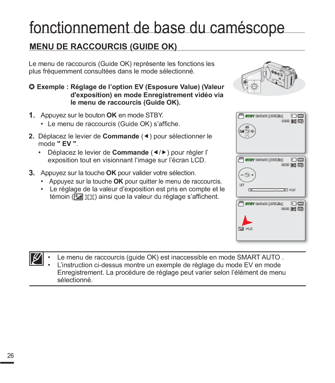 Samsung SMX-F40SP/EDC manual Menu DE Raccourcis Guide OK, SOXVIUpTXHPPHQWFRQVXOWpHVGDQVOHPRGHVpOHFWLRQQp 