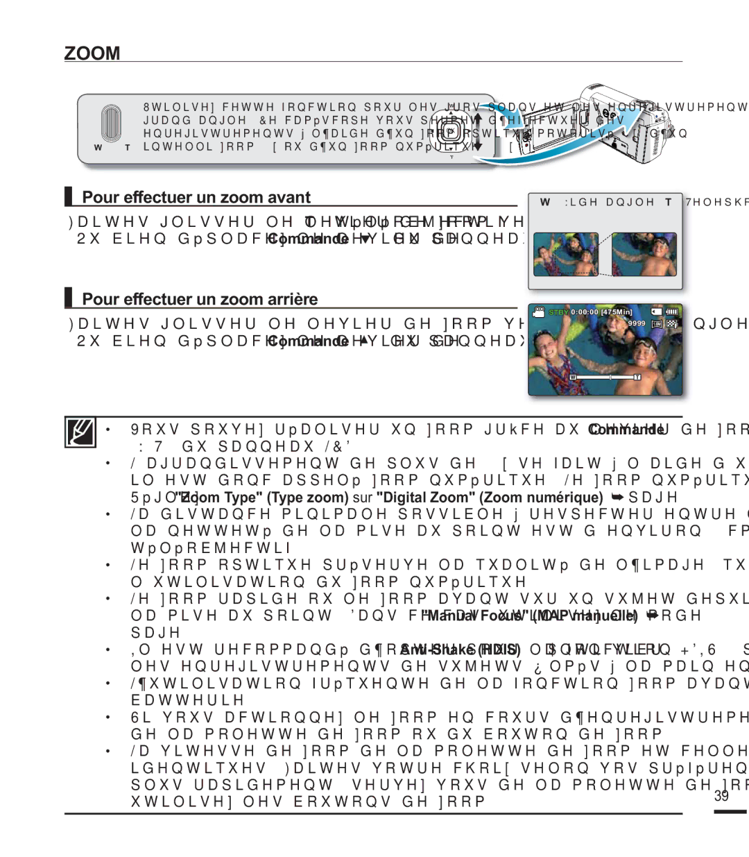 Samsung SMX-F400BP/EDC, SMX-F40SP/EDC manual Zoom, Pour effectuer un zoom avant, Pour effectuer un zoom arrière, Edwwhulh 