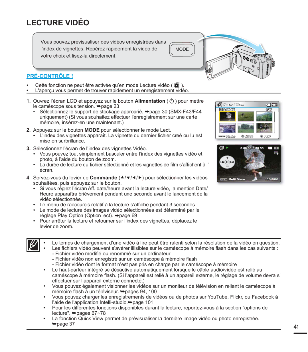 Samsung SMX-F40LP/EDC, SMX-F40SP/EDC, SMX-F400BP/EDC, SMX-K40SP/EDC Lecture Vidéo, PlvhHqVxueuloodqfh, OhylhuGhRrp 