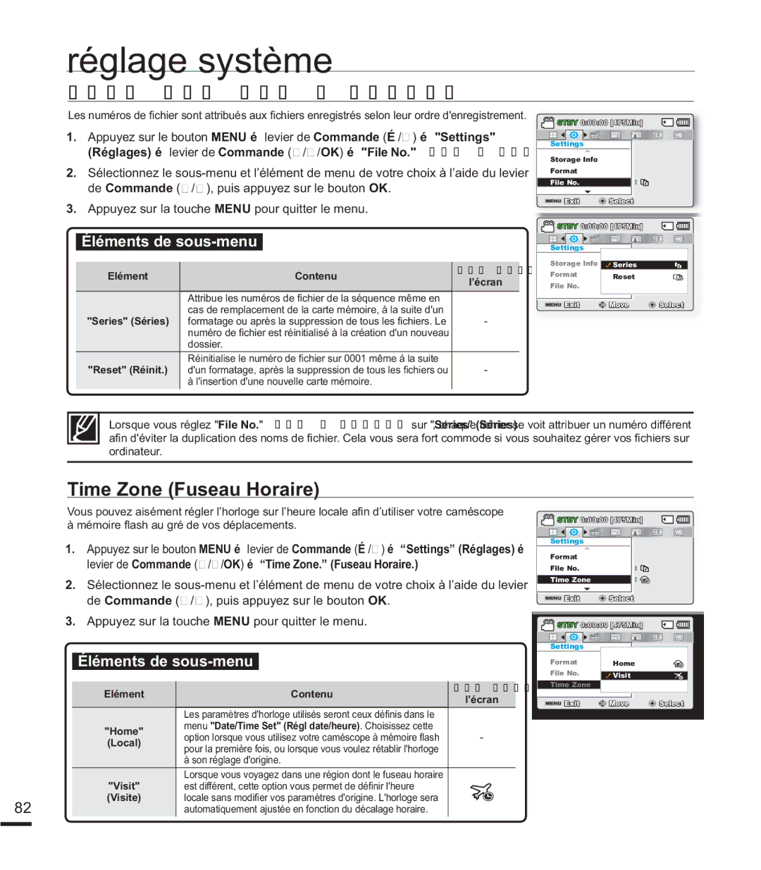 Samsung SMX-F40RP/EDC LOH1R1ƒ¿FKLHU, Time Zone Fuseau Horaire, De Commande c/ dSXLVDSSX\HVXUOHERXWRQ OK 