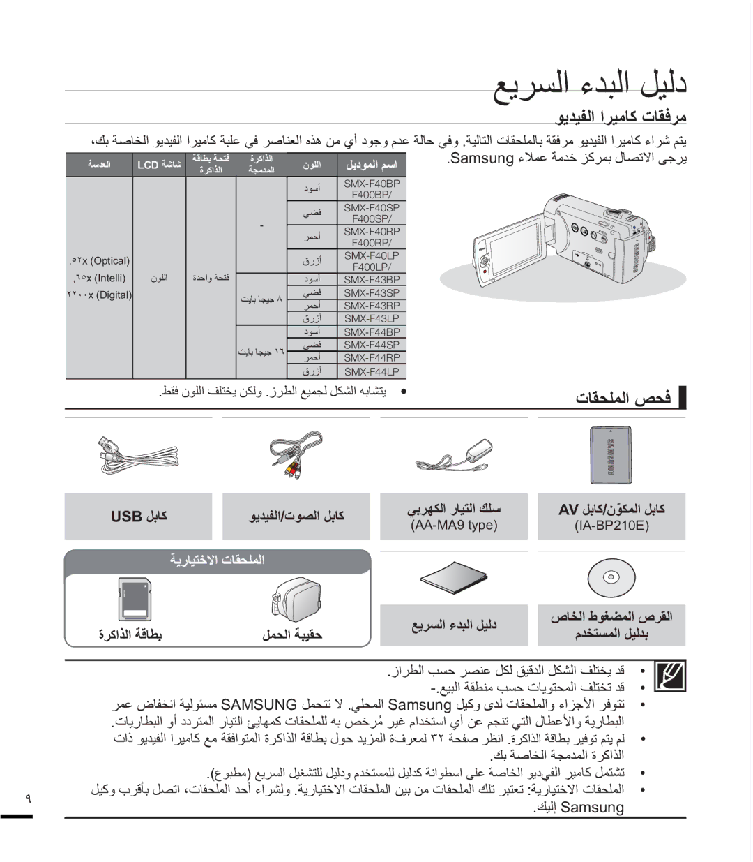 Samsung SMX-F43RP/HAC, SMX-F40SP/EDC manual ϮϳΪϴϔϟήϴϣΎϛΕΎϘϓήϣ, ΔϳέΎϴΘΧϻΕΎϘΤϠϤϟ, ϞϤΤϟΔΒϴϘΣ, ϚΑΔλΎΨϟΔΠϣΪϤϟΓήϛάϟ 