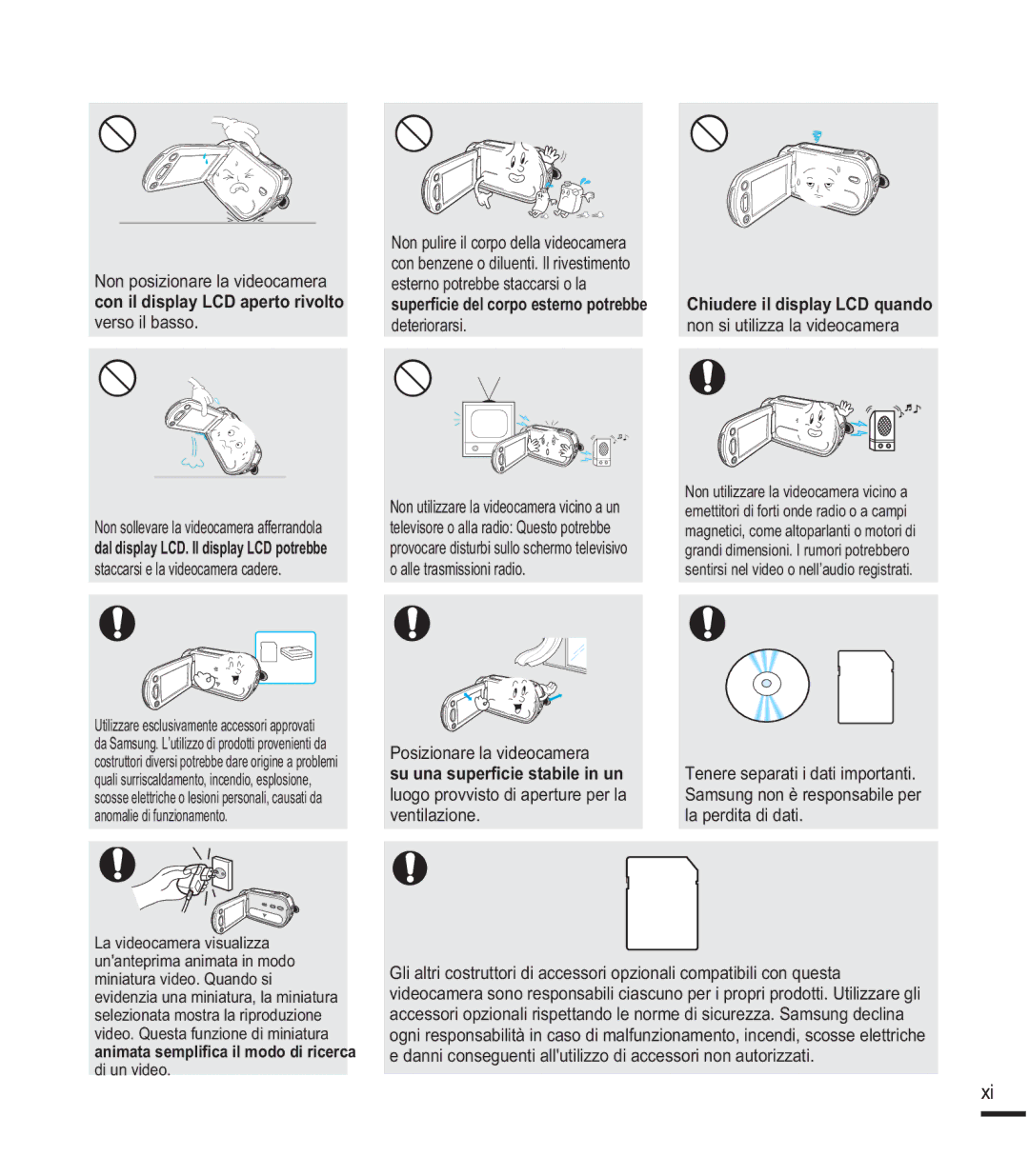 Samsung SMX-K40SP/EDC, SMX-F40SP/EDC, SMX-F40LP/EDC, SMX-F44BP/EDC manual Esterno potrebbe staccarsi o la, Deteriorarsi 