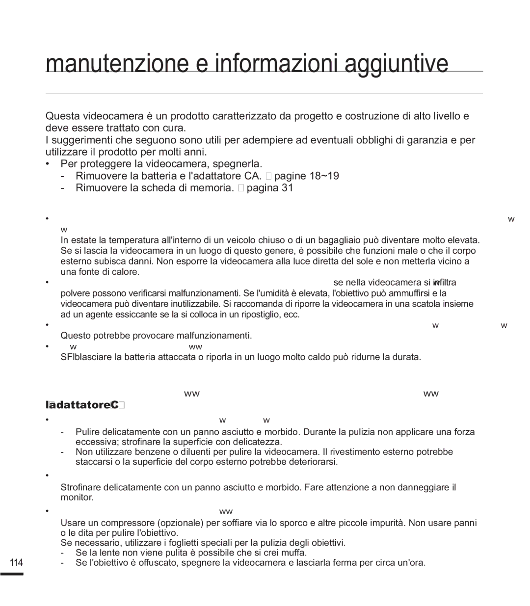 Samsung SMX-F40RP/EDC, SMX-F40SP/EDC manual Manutenzione e informazioni aggiuntive, $1871=,21, 3UHFDXLRQLGLFRQVHUYDLRQH 