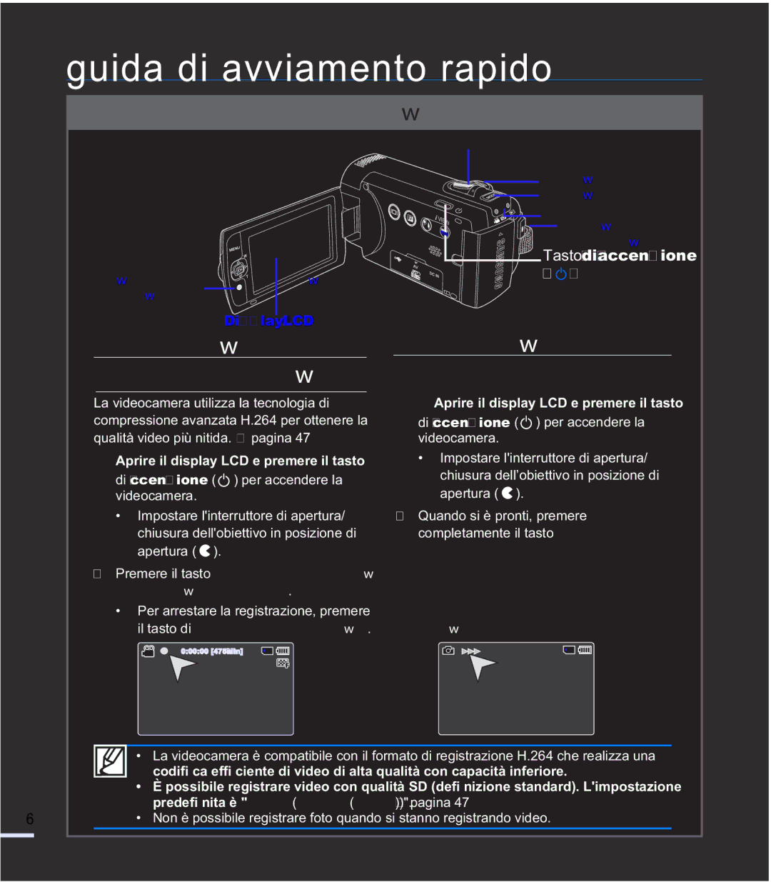 Samsung SMX-K40BP/EDC, SMX-F40SP/EDC, SMX-K40SP/EDC manual $6625HJLVWUDLRQHFRQODYLGHRFDPHUD, Tasto di accensione 