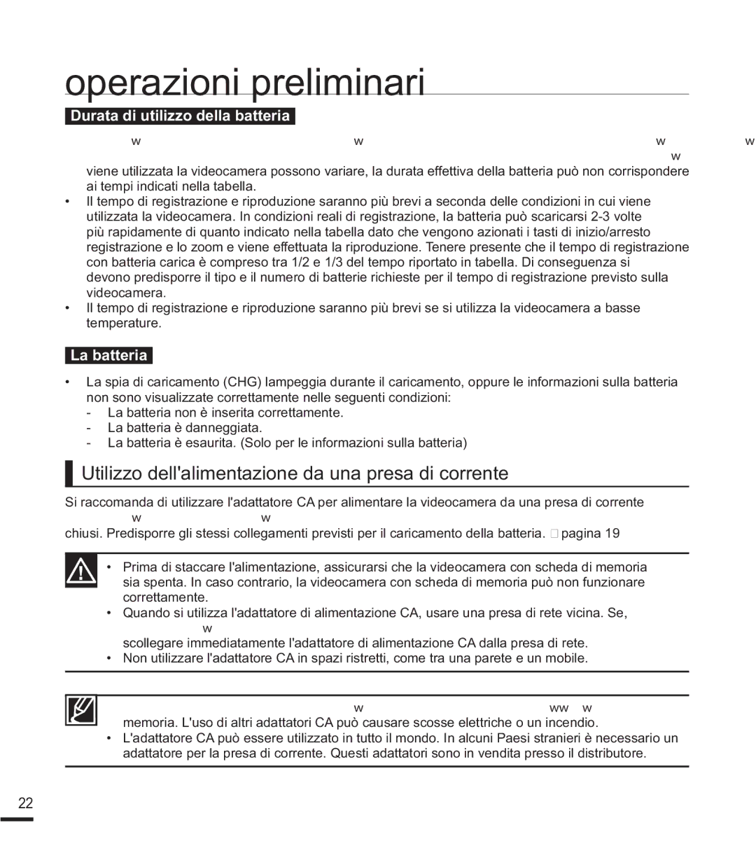 Samsung SMX-F40LP/EDC, SMX-F40SP/EDC manual Operazioni preliminari, Utilizzo dellalimentazione da una presa di corrente 