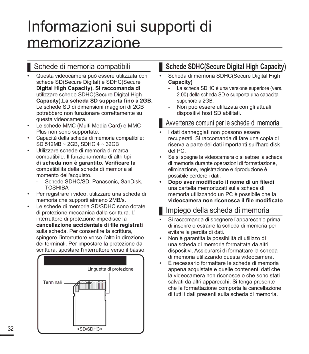 Samsung SMX-F40LP/EDC, SMX-F40SP/EDC manual Informazioni sui supporti di memorizzazione, $,81$6&+$,0025,$$$77$ 