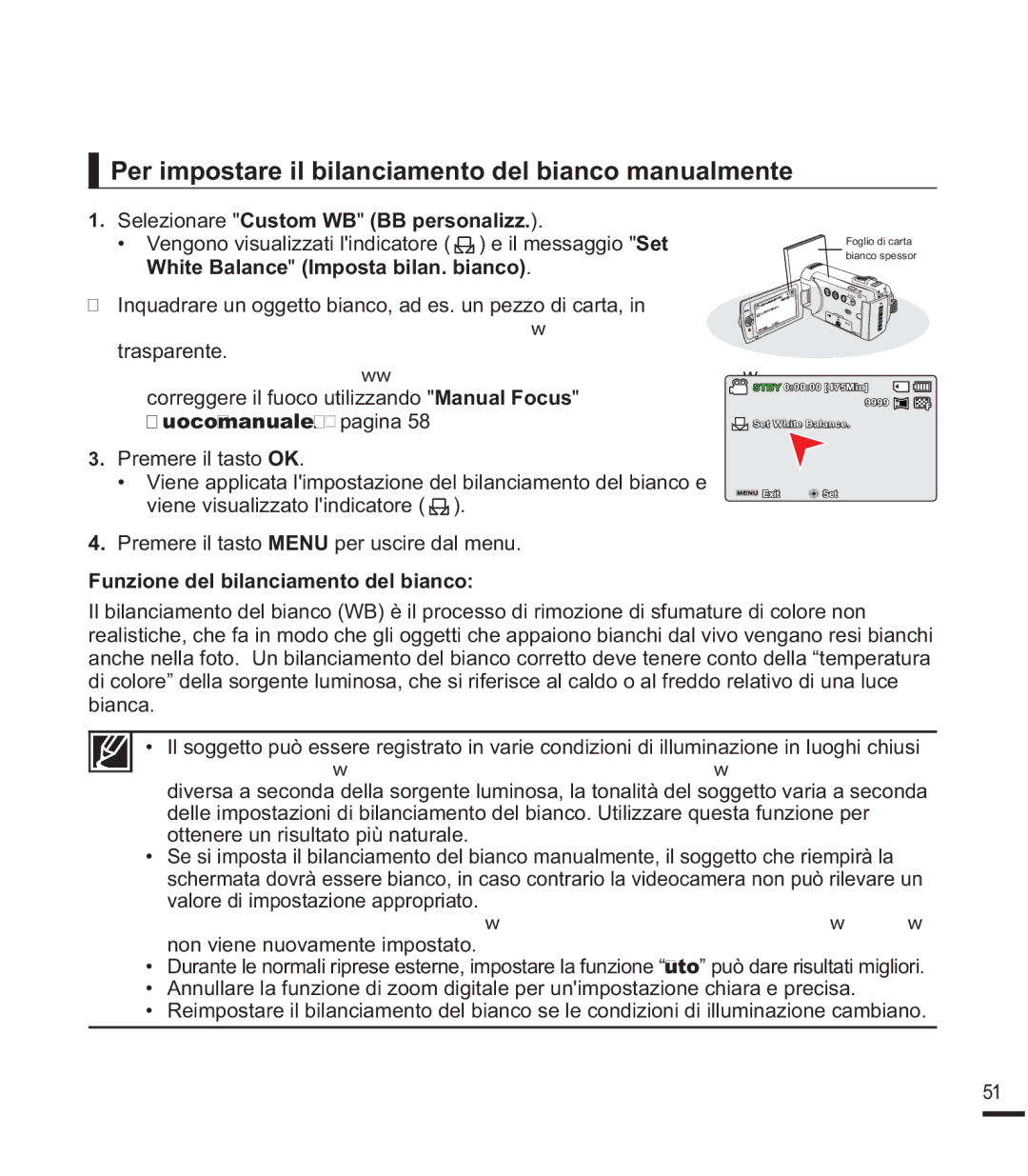 Samsung SMX-K40SP/EDC manual 3HULPSRVWDUHLOELODQFLDPHQWRGHOELDQFRPDQXDOPHQWH,  Selezionare &XVWRP%%%SHUVRQDOL 