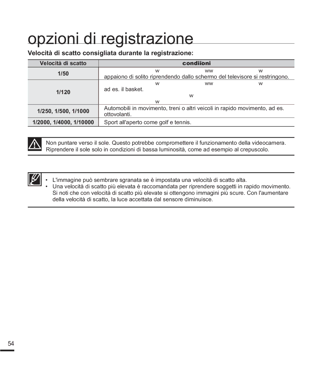 Samsung SMX-F40RP/EDC 9HORFLWjGLVFDWWRFRQVLJOLDWDGXUDQWHODUHJLVWUDLRQH, Condizioni, Ad es. il basket, Ottovolanti 