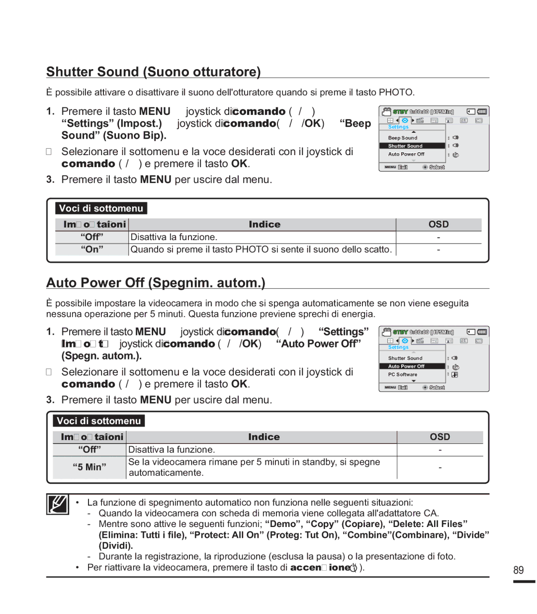 Samsung SMX-F44LP/HAC manual 6KXWWHU6RXQG6XRQRRWWXUDWRUH, $XWR3RZHU2II6SHJQLPDXWRP, 6RXQG´6XRQR%LS 