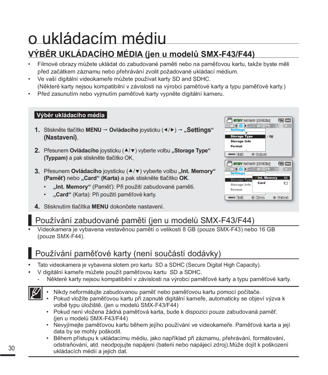 Samsung SMX-F40SP/EDC, SMX-K40SP/EDC manual XNOiGDFtPPpGLX, 9é%ċ58./È$&Ë+20e,$MHQXPRGHOĤ60, Nastavení 