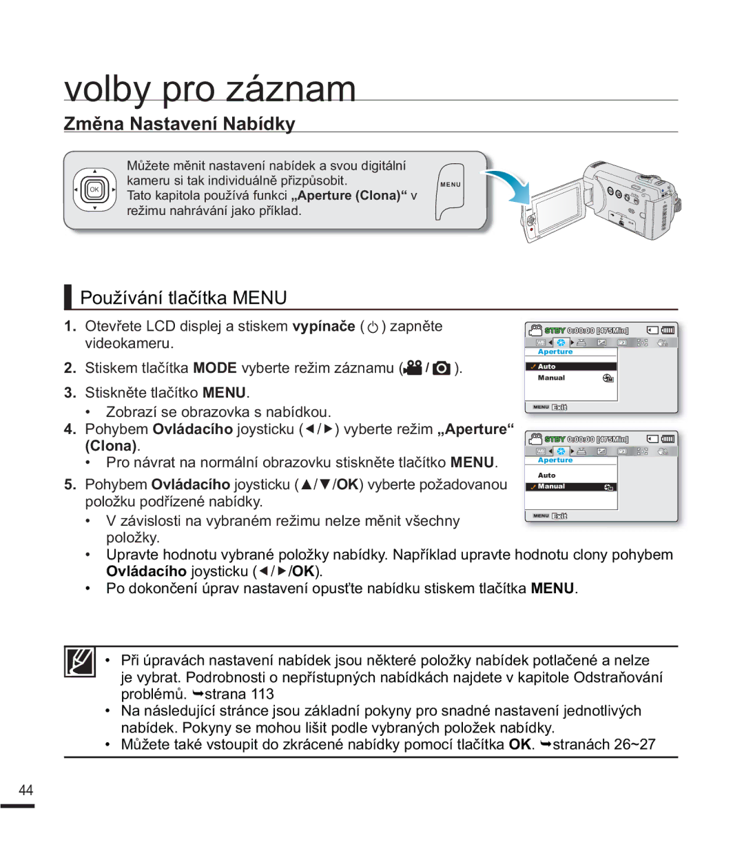 Samsung SMX-F40BP/EDC, SMX-F40SP/EDC, SMX-K40SP/EDC manual YROE\SURiQDP, =PČQD1DVWDYHQt1DEtGN, Ylghrndphux, SRORåN\ 