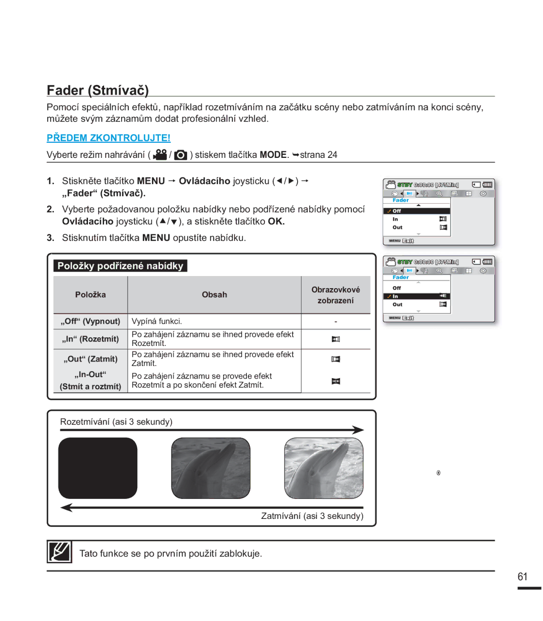 Samsung SMX-K40BP/EDC, SMX-F40SP/EDC manual DGHU6WPtYDþ, PĤåHWHVYêPiQDPĤPGRGDWSURIHVLRQiOQtYKOHG, „Fader6WPtYDþ 