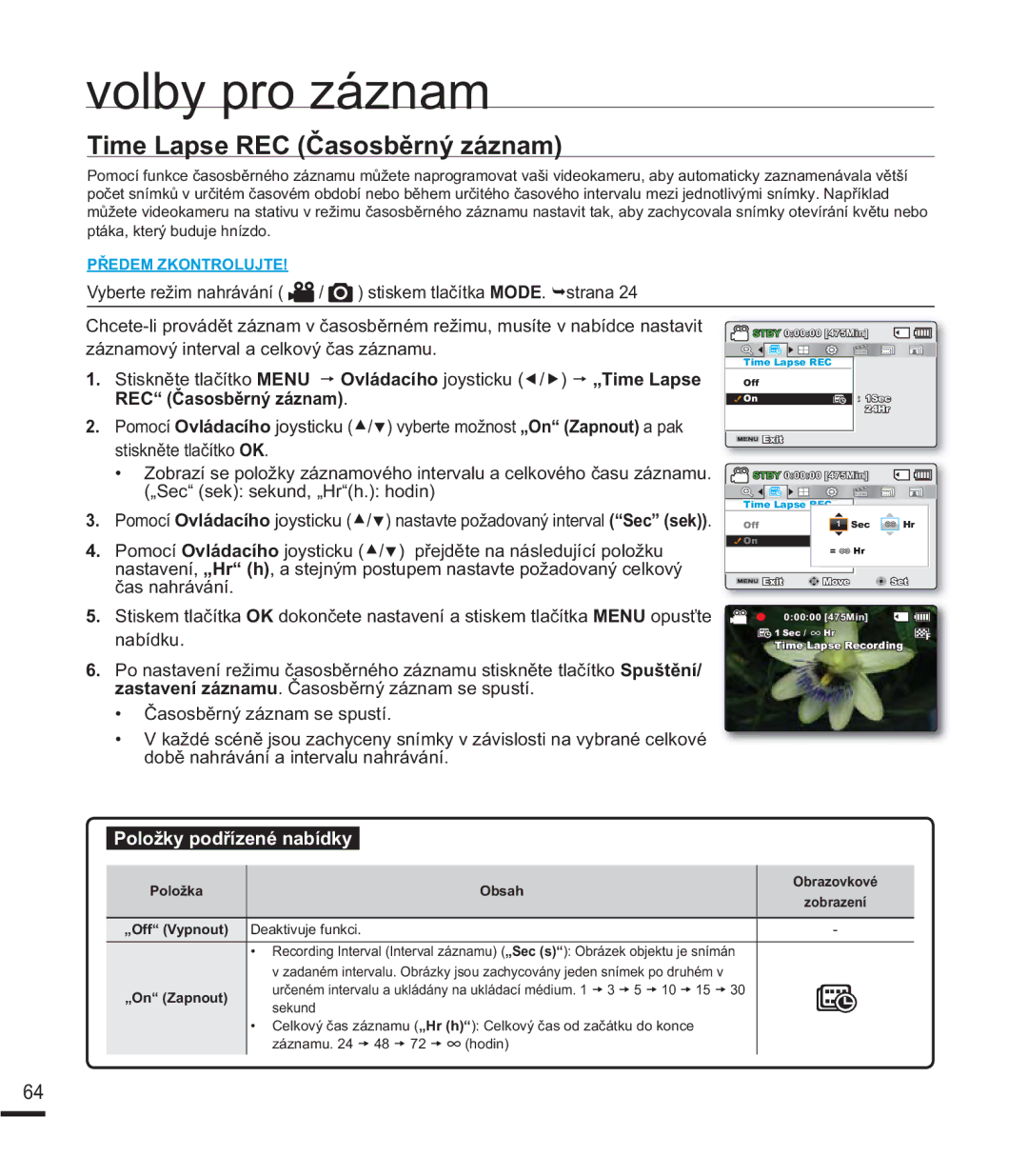 Samsung SMX-F40LP/EDC 7LPH/DSVH5&ýDVRVEČUQêiQDP, IQDPRYêLQWHUYDODFHONRYêþDViQDPX, SWiNDNWHUêEXGXMHKQtGR 