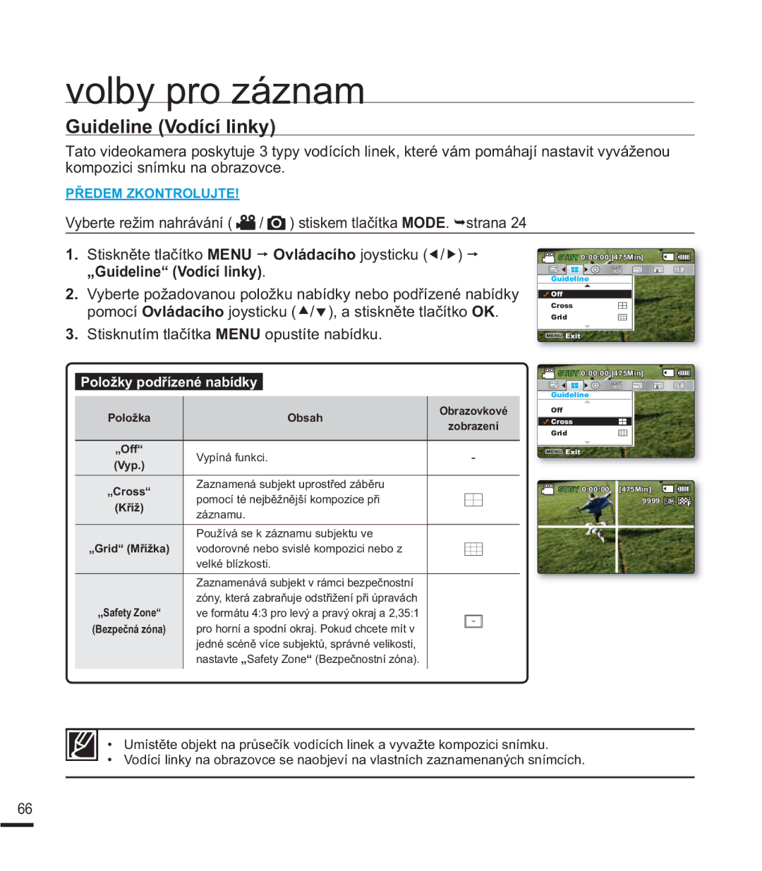 Samsung SMX-F44BP/EDC, SMX-F40SP/EDC manual NRPSRLFLVQtPNXQDREUDRYFH, „Guideline Vodící linky, Vyp „Cross, .Ĝtå 