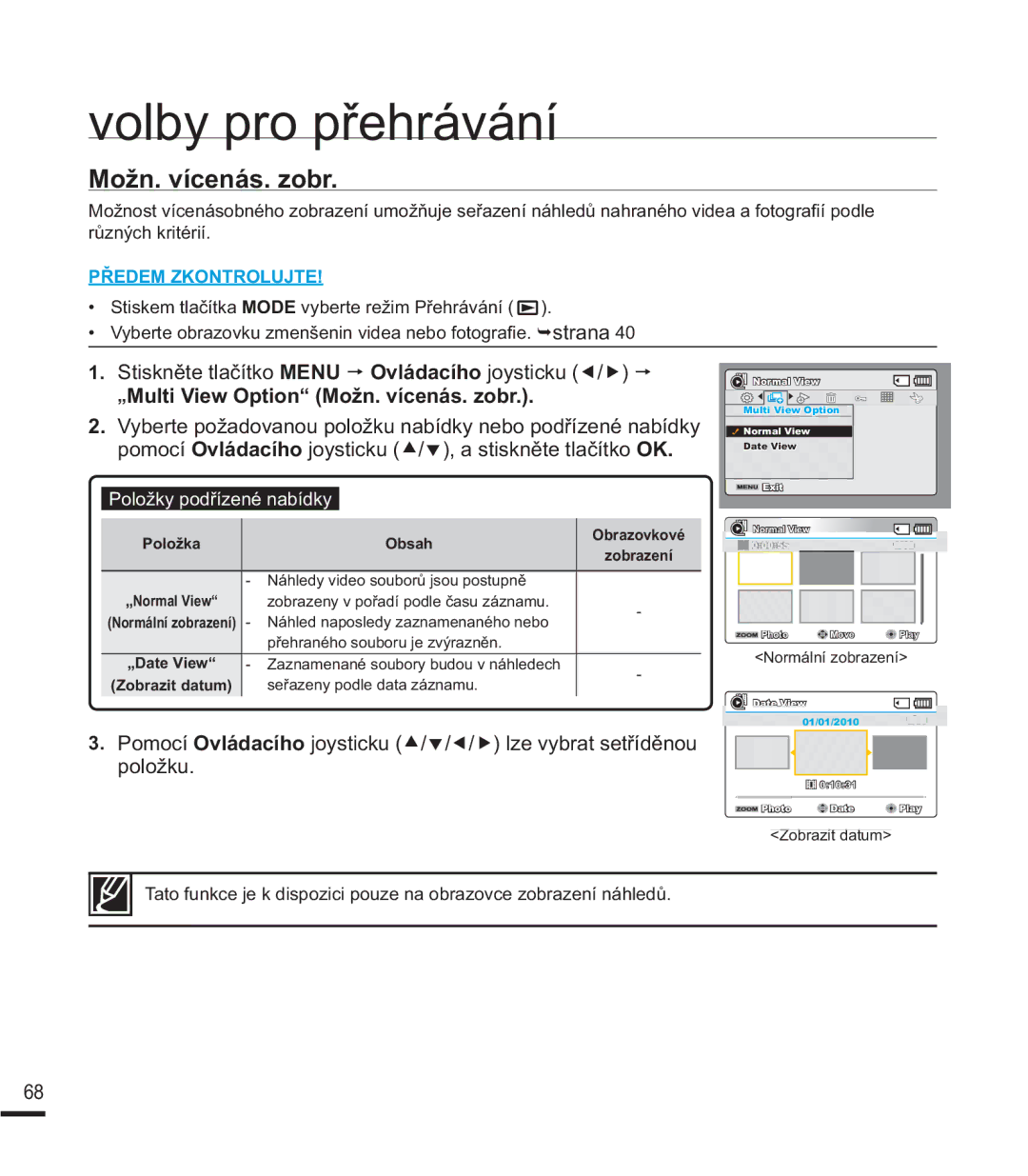 Samsung SMX-F40BP/EDC, SMX-F40SP/EDC manual YROE\SURSĜHKUiYiQt, „0XOWL9LHZ2SWLRQ0RåQYtFHQiVREU, SRORåNX 