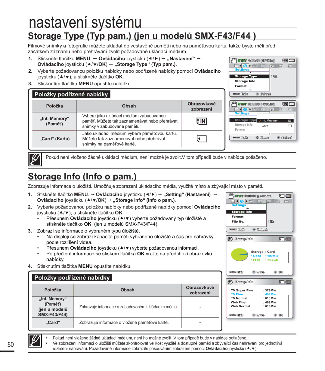 Samsung SMX-F40LP/EDC manual 6WRUDJH7\SH7\SSDPMHQXPRGHOĤ60, MR\VWLFNXcdDVWLVNQČWHWODþtWNROK 