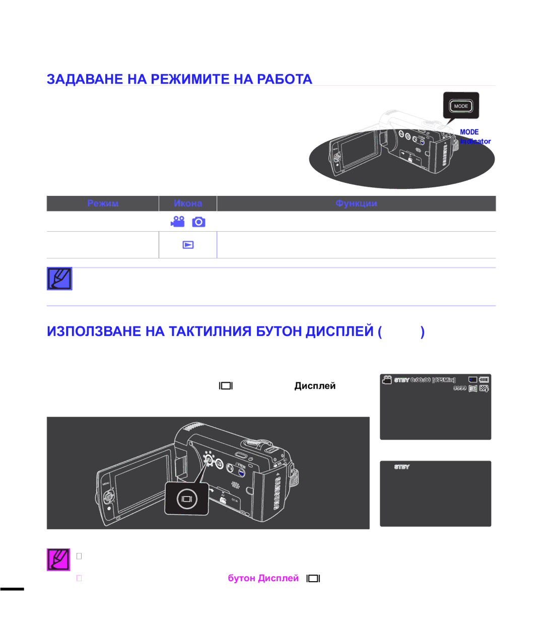 Samsung SMX-F44BP/EDC manual ɁȺȾȺȼȺɇȿɇȺɊȿɀɂɆɂɌȿɇȺɊȺȻɈɌȺ, ɁɁɉɈɅɁȼȺɇȿɇȺɌȺɄɌɂɅɇɂəȻɍɌɈɇȾɂɋɉɅȿɃ, Ɋɟɠɢɦ Ɂɤɨɧɚ Ɏɭɧɤɰɢɢ 