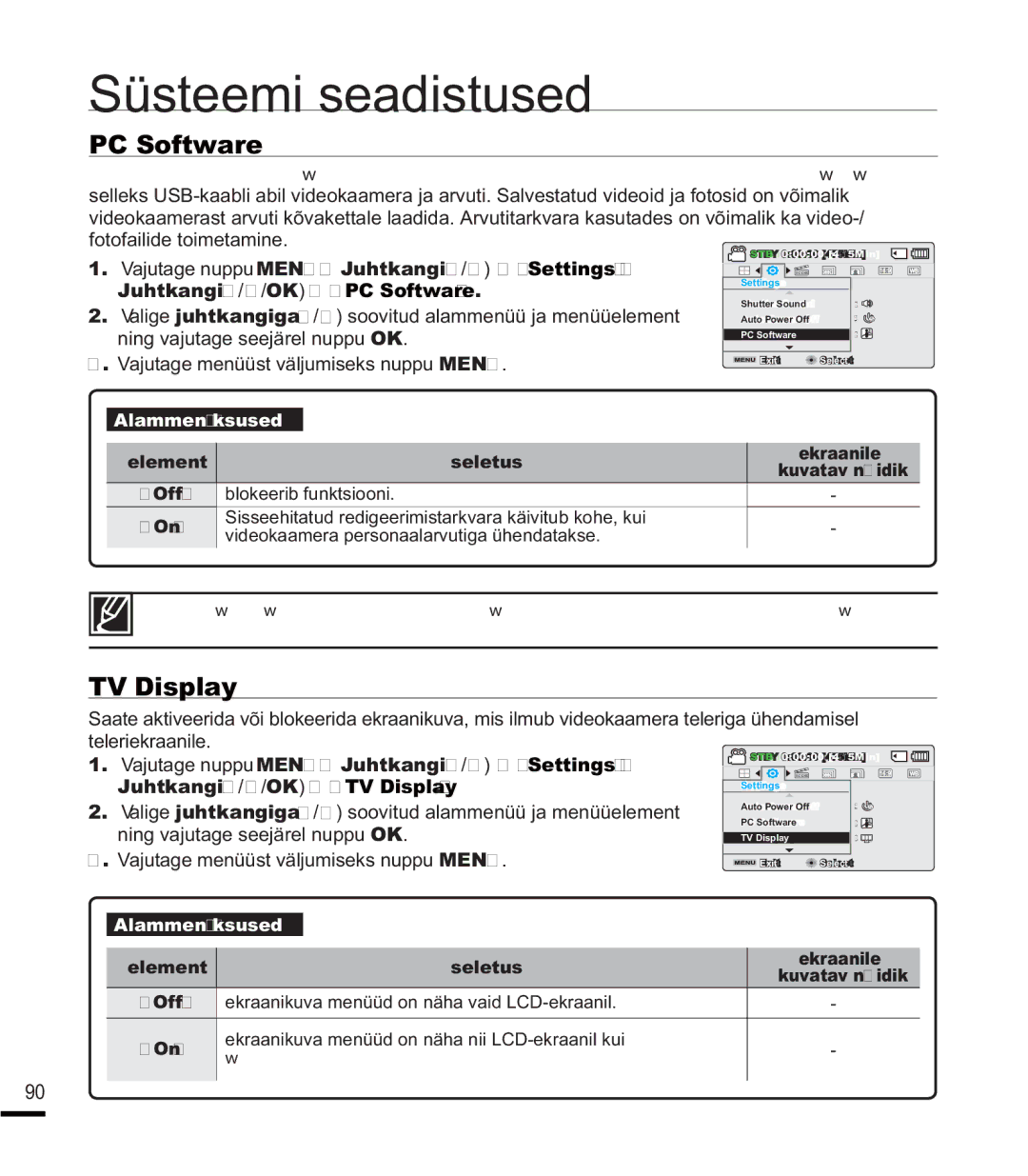 Samsung SMX-F40BP/XEB, SMX-F44BP/EDC manual PC Software, TV Display, Vajutage nuppu Menu p Juhtkangi e/f p „Settings p 