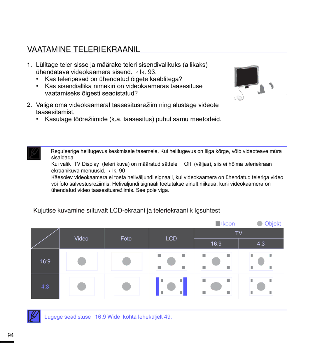 Samsung SMX-K40BP/XEB manual Vaatamine Teleriekraanil, KHQGDWXGYLGHRWDDVHVLWXVUHåLLPLV6HHSROHYLJD, Video Foto, 169 