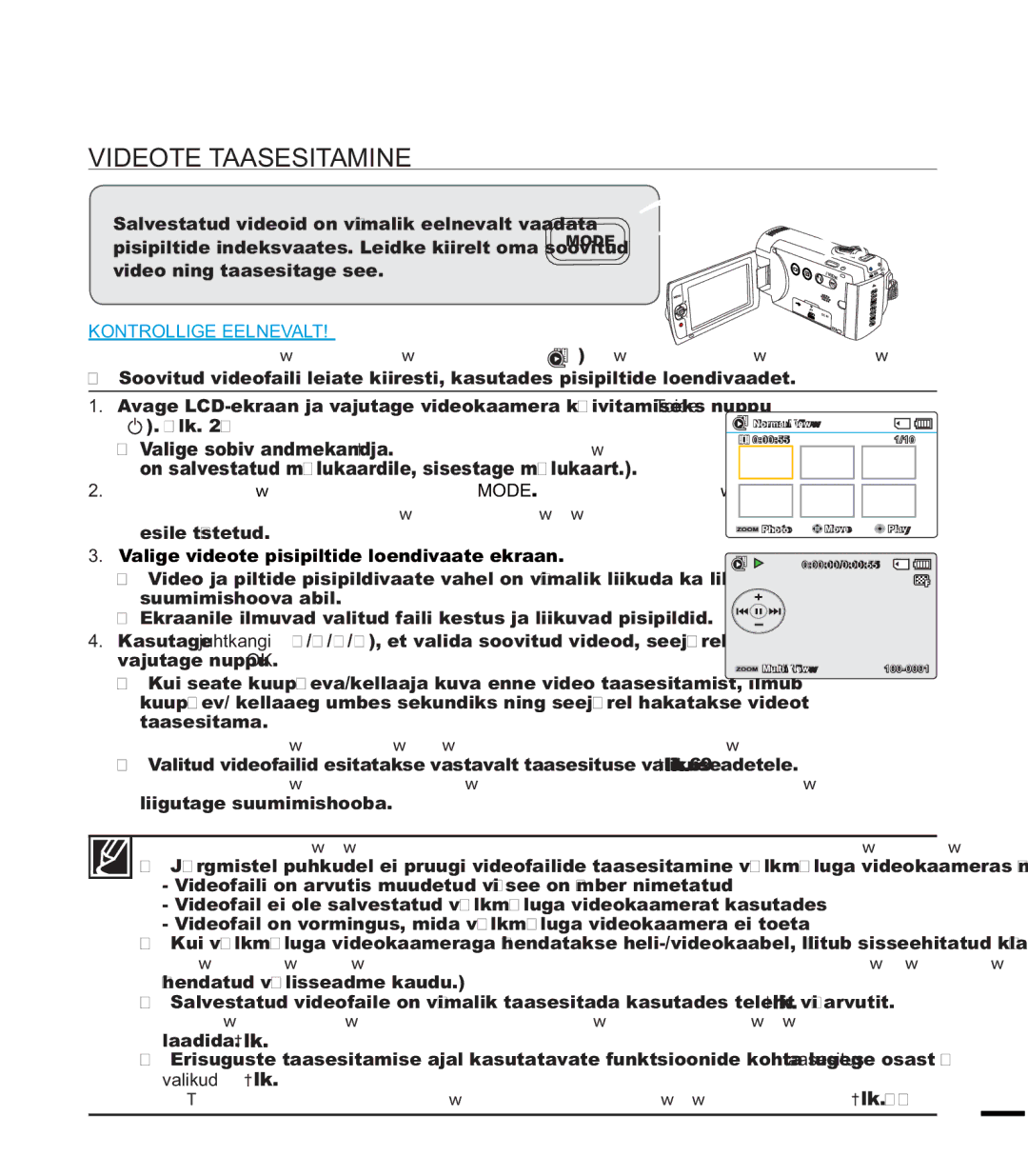 Samsung SMX-F44BP/EDC manual Videote Taasesitamine, On salvestatud mälukaardile, sisestage mälukaart, Esile tõstetud 