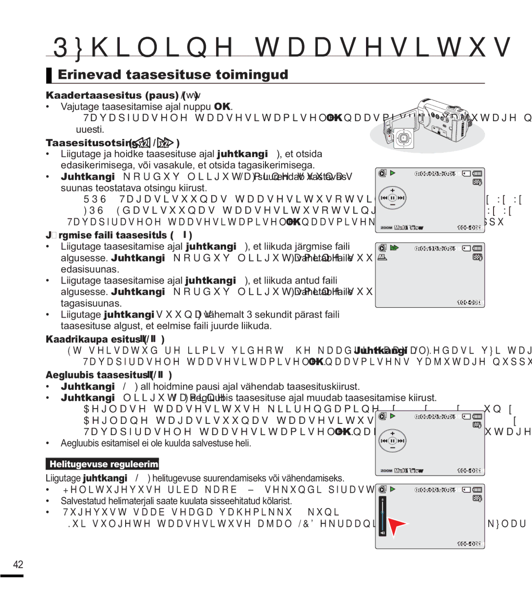 Samsung SMX-F40BP/XEB, SMX-F44BP/EDC, SMX-K40BP/XEB manual Erinevad taasesituse toimingud 