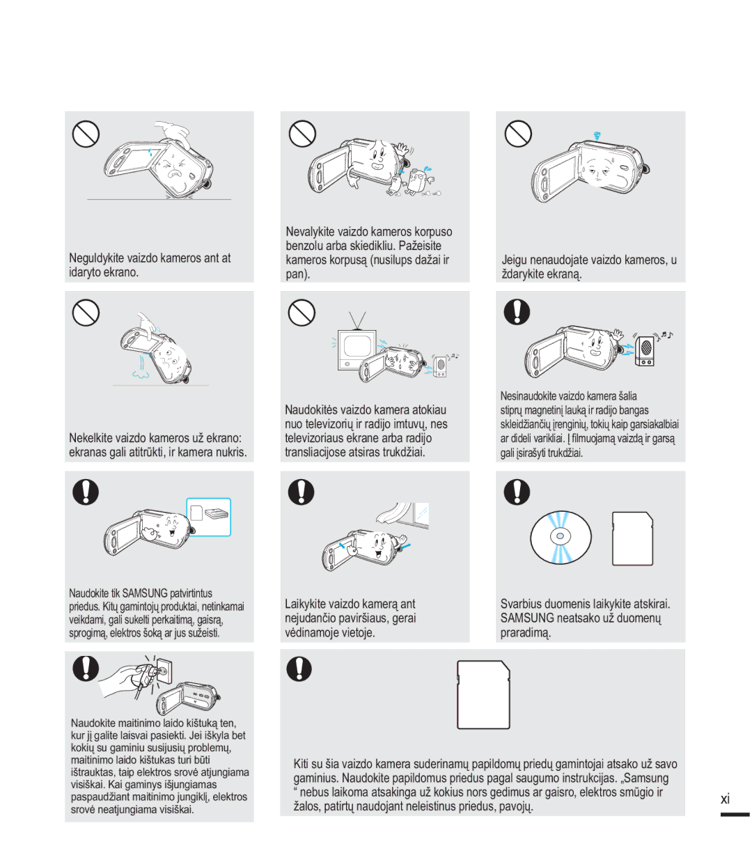 Samsung SMX-K40BP/XEB manual Nevalykite vaizdo kameros korpuso, Sdq, ÅGDU\NLWHHNUDQą, YơGLQDPRMHYLHWRMH SUDUDGLPą 