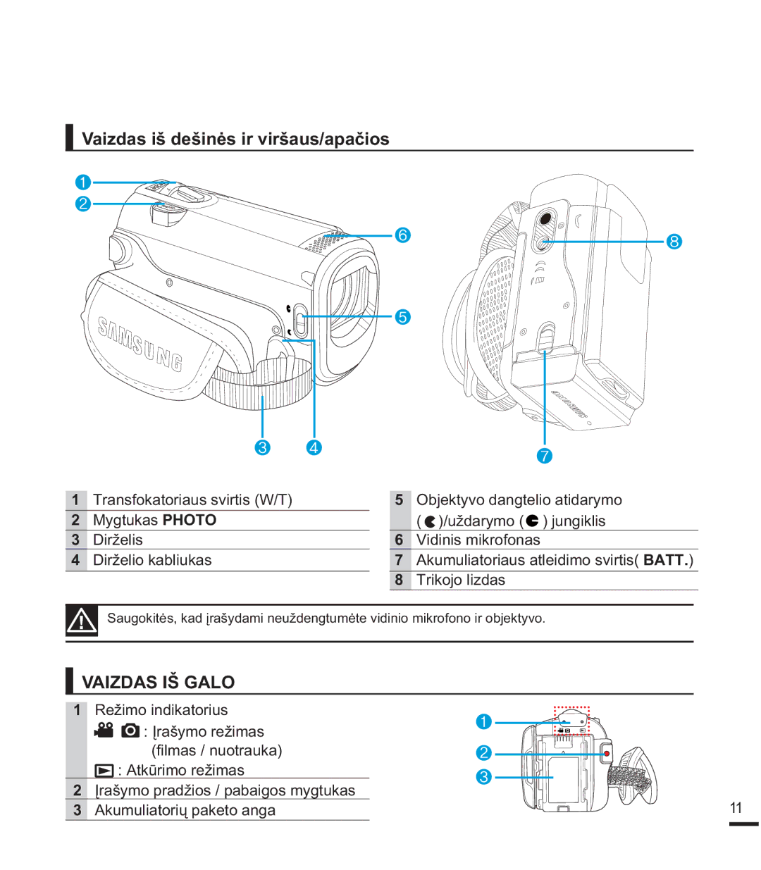 Samsung SMX-F44BP/EDC manual 9DLGDVLãGHãLQơVLUYLUãDXVDSDþLRV, $,=$6,â*$/2,  2EMHNW\YRGDQJWHOLRDWLGDU\PR 