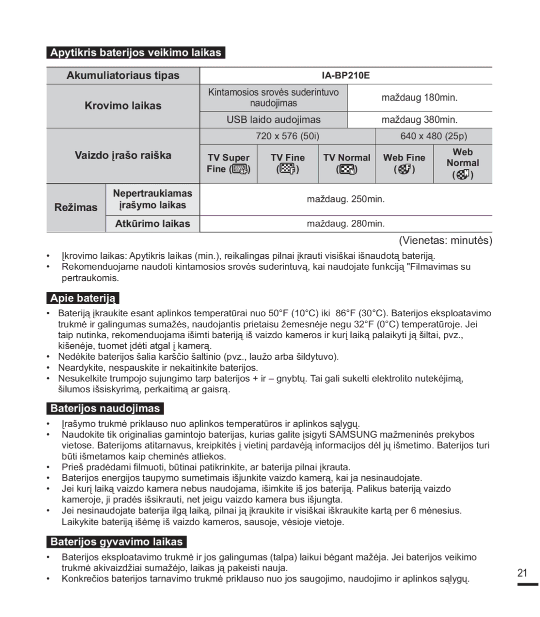 Samsung SMX-F40BP/XEB manual $S\WlnulvEdwhulmrvYhlnlprOdlndv, 5HåLPDV, DwhulmrvJ\YdylprOdlndv, PDåGDXJPLQ 