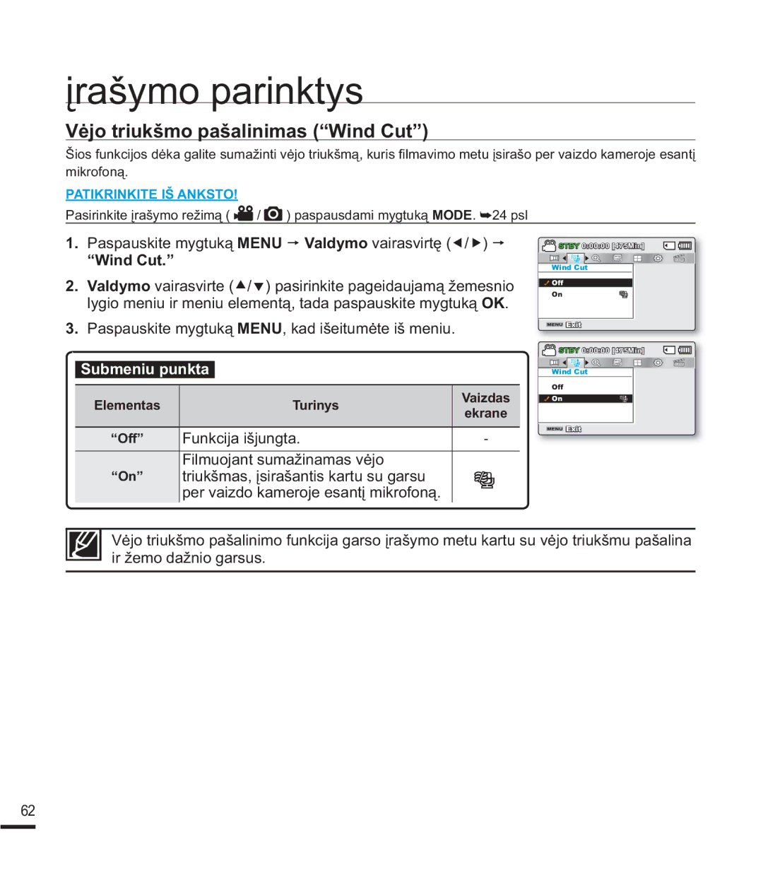 Samsung SMX-F44BP/EDC 9ơMRWULXNãPRSDãDOLQLPDV³LQG&XW´, ³LQG&XW´, XQNFLMDLãMXQJWD LOPXRMDQWVXPDåLQDPDVYơMR 