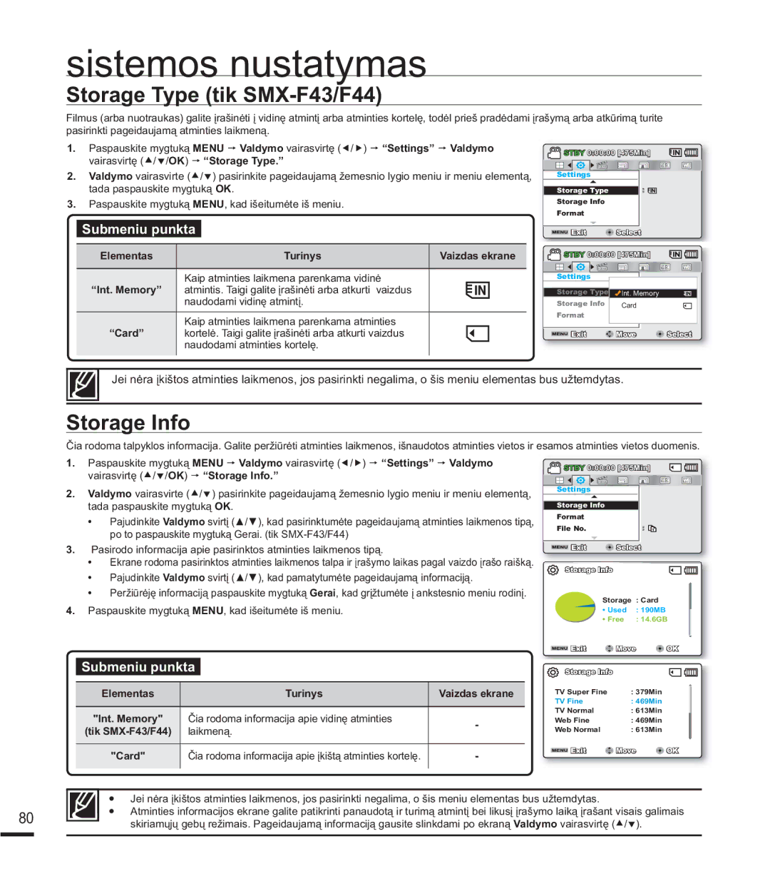 Samsung SMX-F44BP/EDC, SMX-F40BP/XEB, SMX-K40BP/XEB manual 6WRUDJH,QIR 