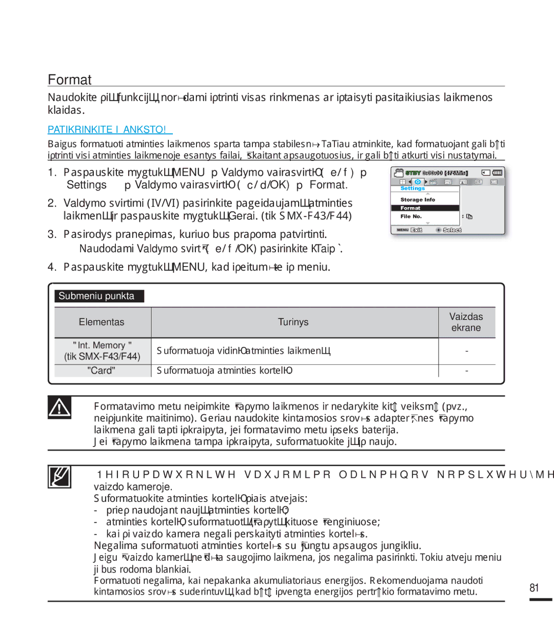 Samsung SMX-F40BP/XEB manual Format, Nodlgdv, 3DVSDXVNLWHP\JWXNąMENUNDGLãHLWXPơWHLãPHQLX, MlExvUrgrpdEodqnldl 