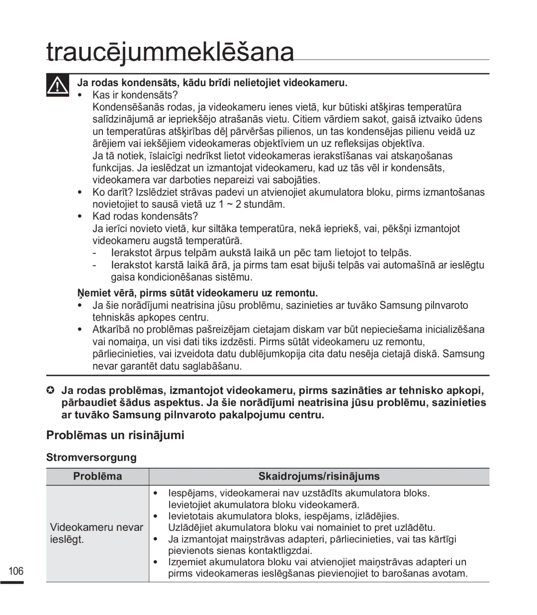 Samsung SMX-K40BP/XEB, SMX-F44BP/EDC manual 3UREOƝPDVXQULVLQƗMXPL, UrgdvNrqghqvɨwvNɨgxEuưglQholhwrmlhwYlghrndphux 