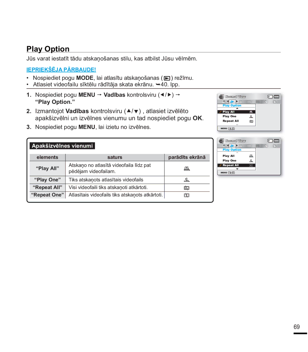 Samsung SMX-F40BP/XEB, SMX-F44BP/EDC, SMX-K40BP/XEB manual ³3OD\2SWLRQ´, SɲgɲmdpYlghridlodp 