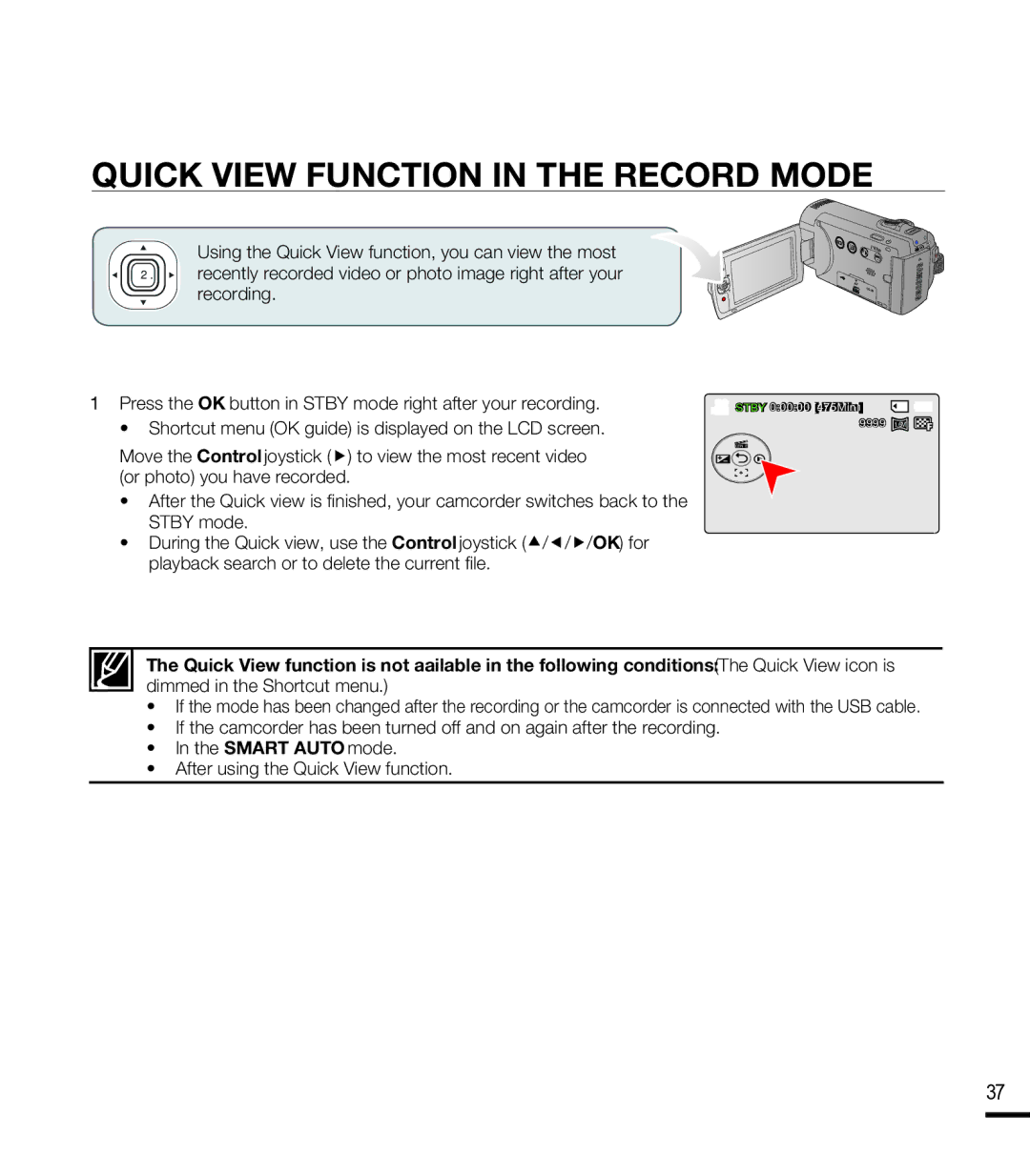 Samsung SMX-F44RN, SMX-F44SN, SMX-F43LN, SMX-F40RN, SMX-F43SN, SMX-F400LN, SMX-F400BN QUICK View Function in the Record Mode 