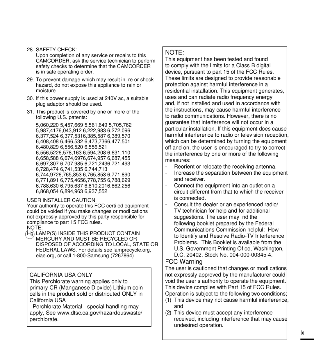 Samsung SMX-F43RN, SMX-F44SN, SMX-F43LN, SMX-F40RN, SMX-F43SN, SMX-F400LN, SMX-F400BN, SMX-F44RN, SMX-F40LN, SMX-F44LN FCC Warning 