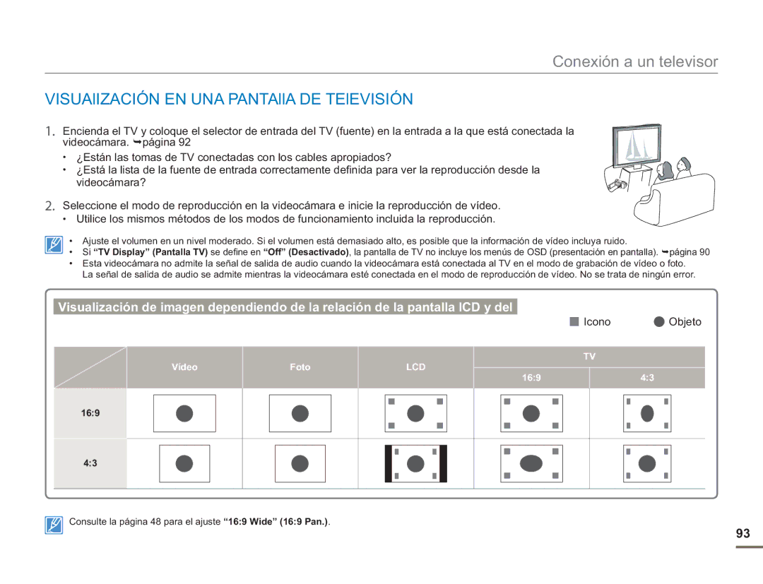 Samsung SMX-F50SP/EDC, SMX-F50BP/EDC manual VISUAlIZACIÓN EN UNA PANTAllA DE TElEVISIÓN, Icono Objeto, Vídeo Foto, 169 