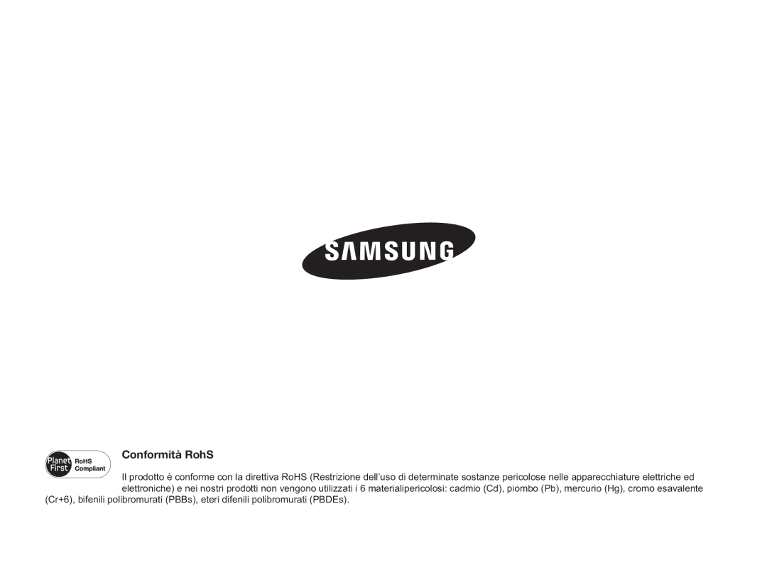 Samsung SMX-F50SP/EDC, SMX-F50BP/EDC, SMX-F50RP/EDC, SMX-F500XP/EDC, SMX-F500BP/EDC, SMX-F500RP/EDC manual Conformità RohS 