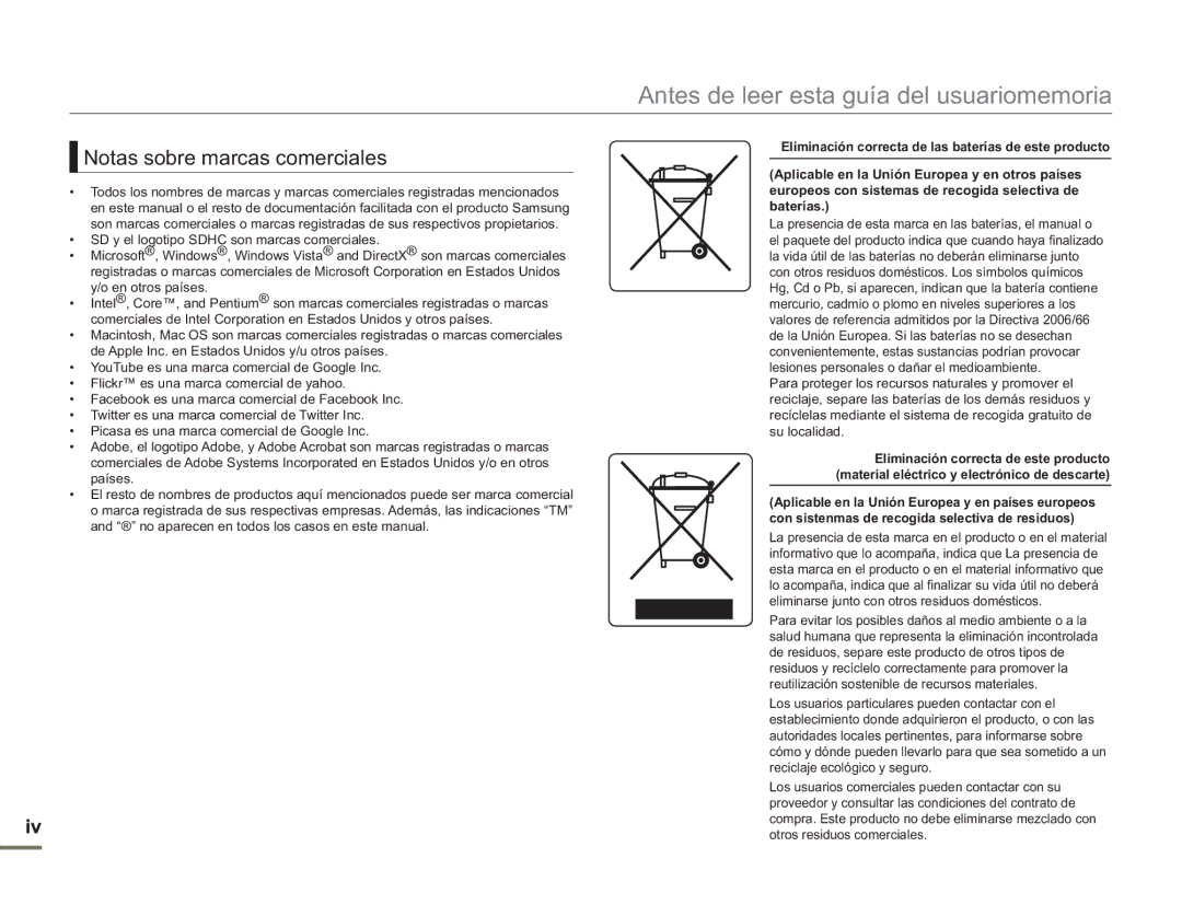 Samsung SMX-F50SP/EDC, SMX-F50BP/EDC, SMX-F50RP/EDC, SMX-F500XP/EDC, SMX-F500BP/EDC manual Notas sobre marcas comerciales 