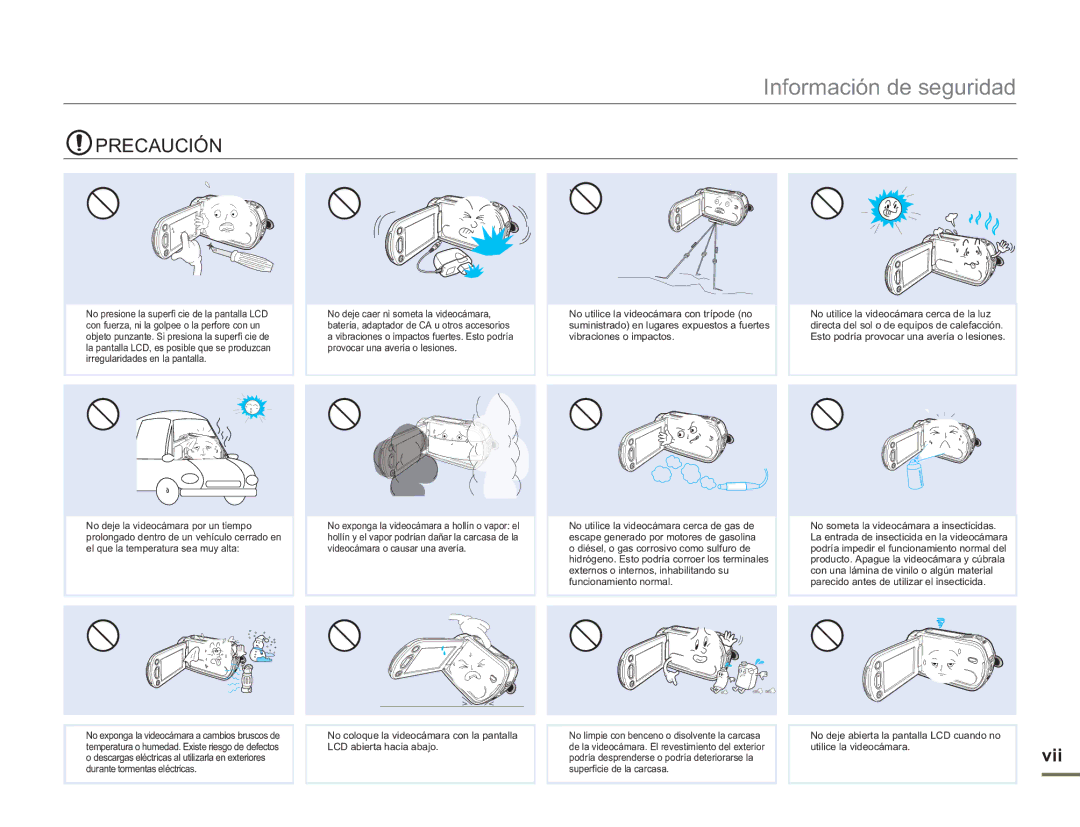 Samsung SMX-F50RP/EDC, SMX-F50BP/EDC, SMX-F500XP/EDC, SMX-F500BP/EDC, SMX-F50SP/EDC, SMX-F500RP/EDC manual Precaución, Vii 