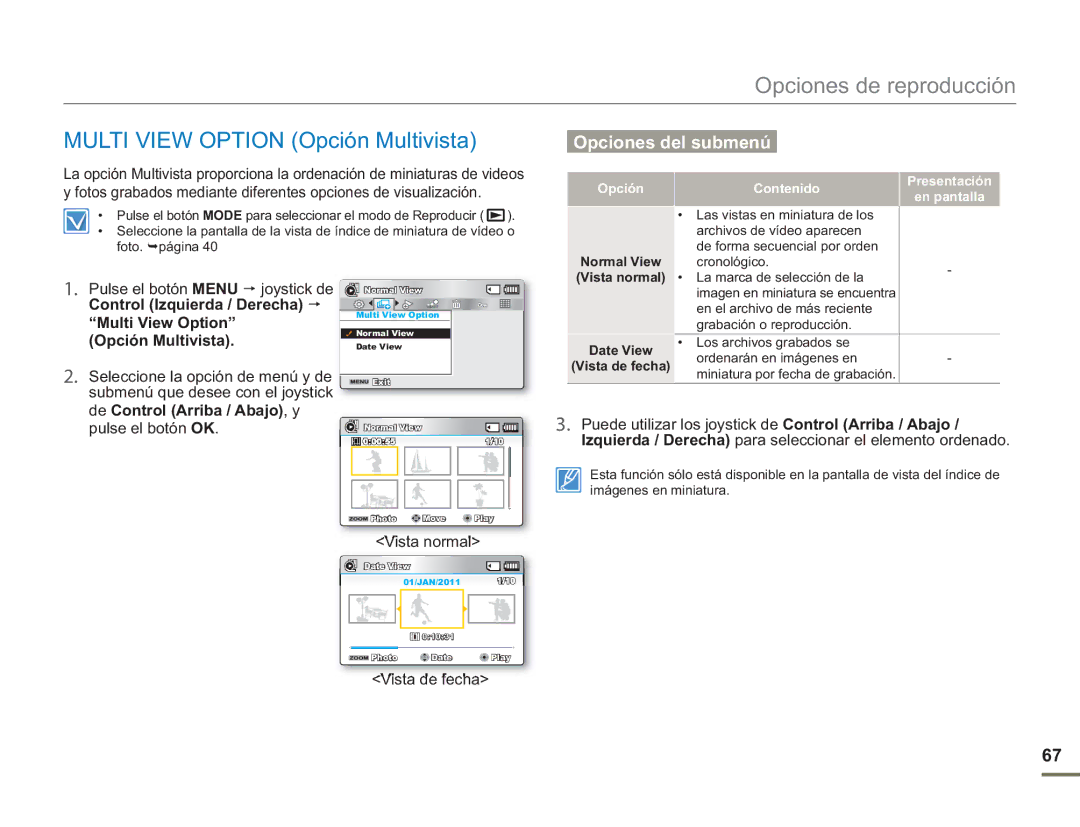 Samsung SMX-F500XP/EDC, SMX-F50BP/EDC, SMX-F50RP/EDC, SMX-F500BP/EDC, SMX-F50SP/EDC manual Multi View Option Opción Multivista 