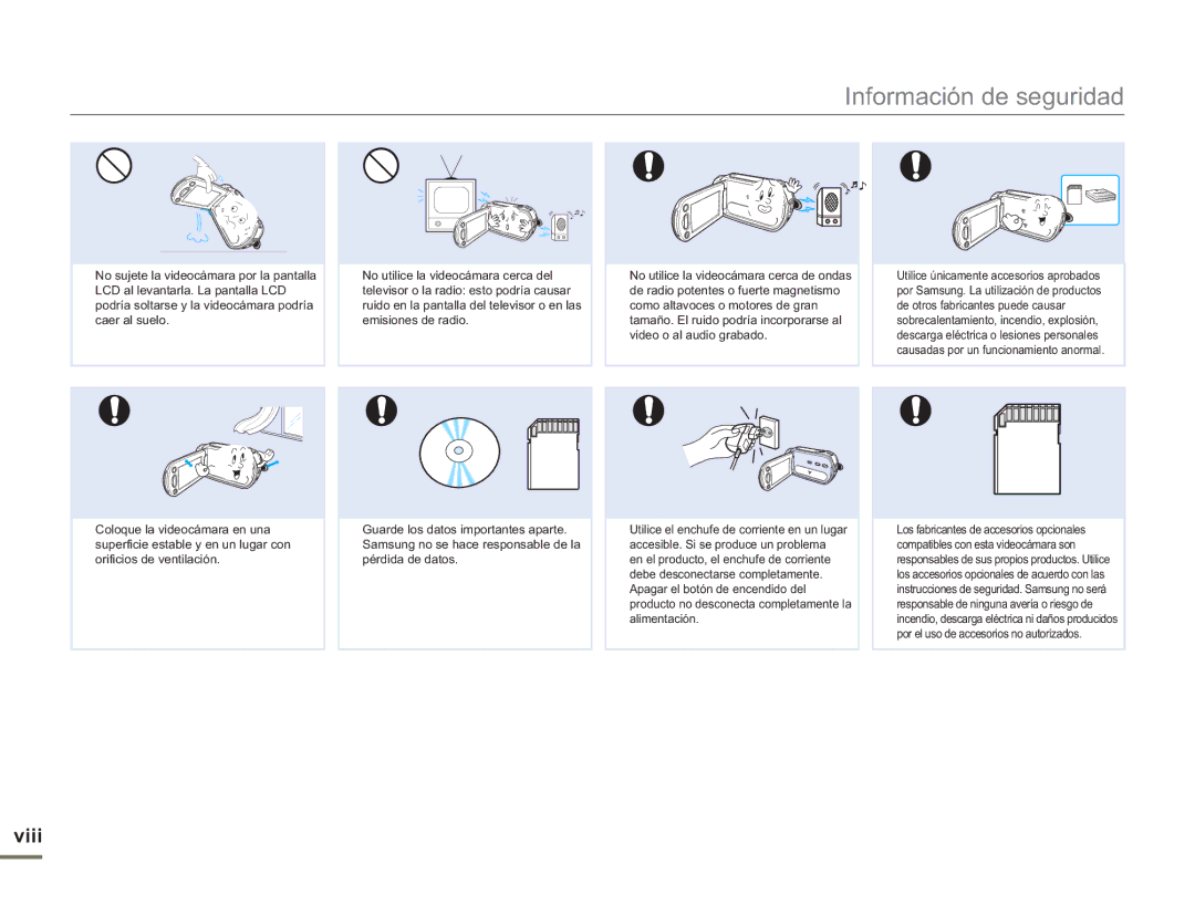 Samsung SMX-F500XP/EDC, SMX-F50BP/EDC, SMX-F50RP/EDC, SMX-F500BP/EDC, SMX-F50SP/EDC, SMX-F500RP/EDC manual Viii 