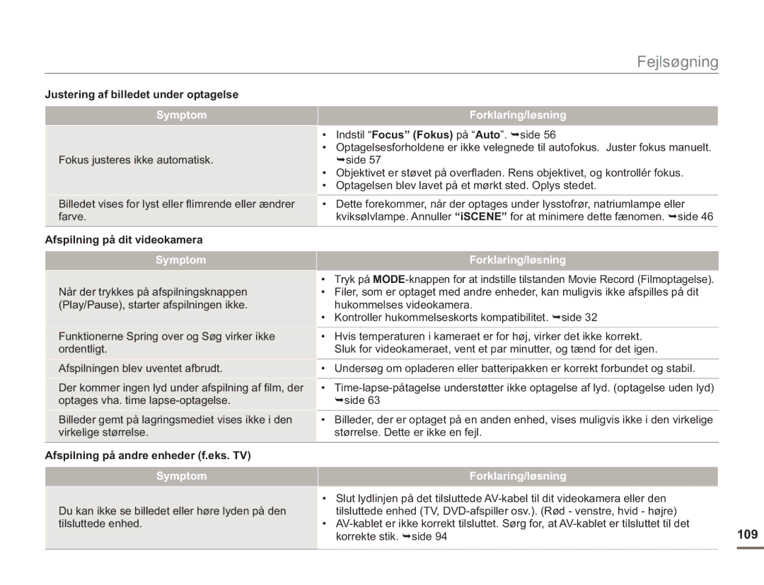 Samsung SMX-F50SP/EDC, SMX-F50BP/EDC manual 109, Justering af billedet under optagelse, Afspilning på dit videokamera 