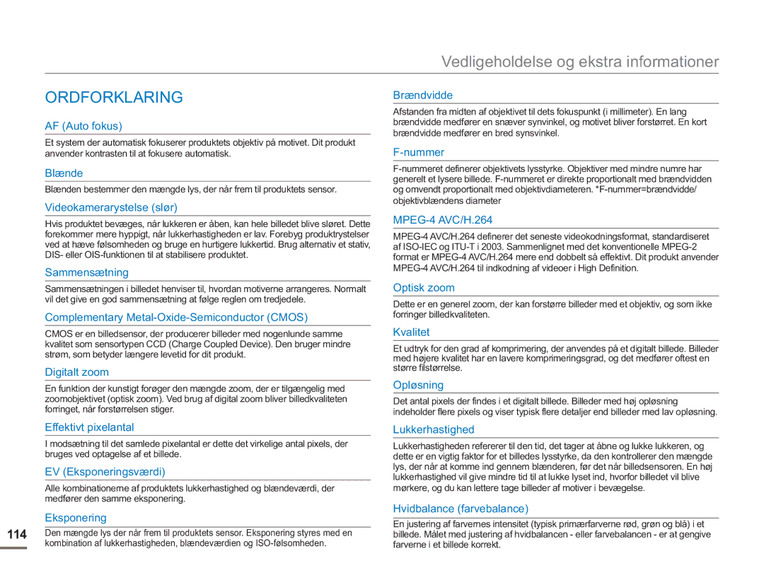 Samsung SMX-F50RP/EDC, SMX-F50BP/EDC, SMX-F50SP/EDC manual Ordforklaring, AF Auto fokus 