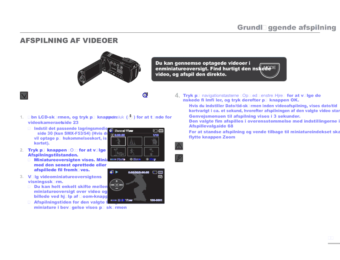 Samsung SMX-F50BP/EDC, SMX-F50RP/EDC, SMX-F50SP/EDC manual Afspilning AF Videoer 