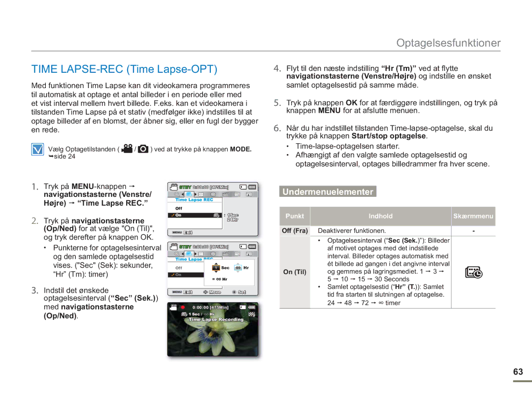 Samsung SMX-F50RP/EDC, SMX-F50BP/EDC, SMX-F50SP/EDC manual Time LAPSE-REC Time Lapse-OPT, Off Fra 
