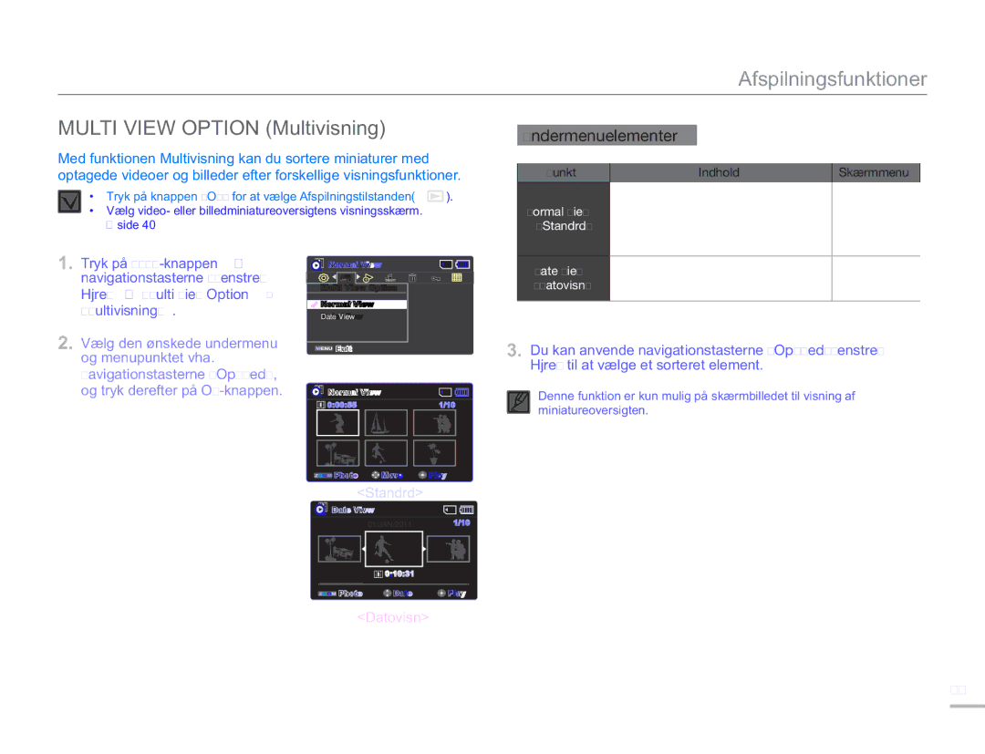 Samsung SMX-F50SP/EDC, SMX-F50BP/EDC, SMX-F50RP/EDC manual Multi View Option Multivisning, Standrd, Datovisn 