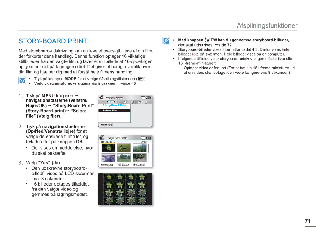 Samsung SMX-F50BP/EDC, SMX-F50RP/EDC manual STORY-BOARD Print, Der vises en meddelelse, hvor du skal bekræfte, Vælg Yes Ja 