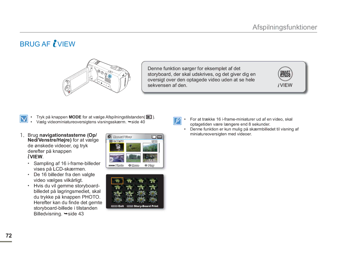 Samsung SMX-F50RP/EDC, SMX-F50BP/EDC, SMX-F50SP/EDC manual Brug AF View, Storyboard-billede i tilstanden Billedvisning. side 